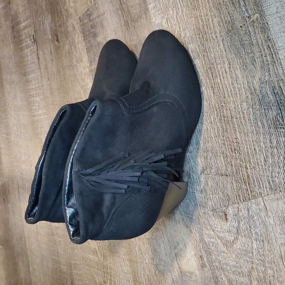 Fringe Black Ankle Boots